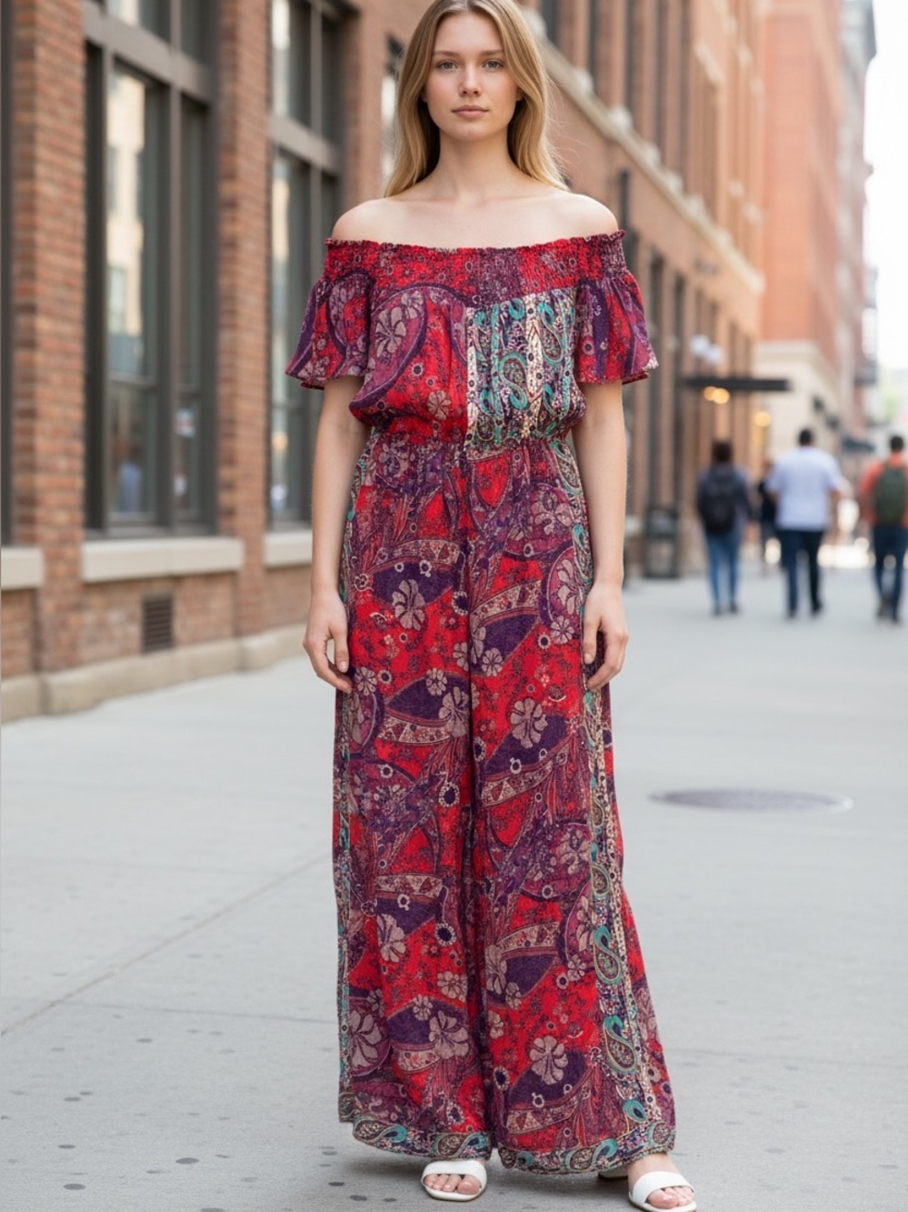 Free People Carmen Off The Shoulder Jumpsuit Women’s SZ XS in Red Floral